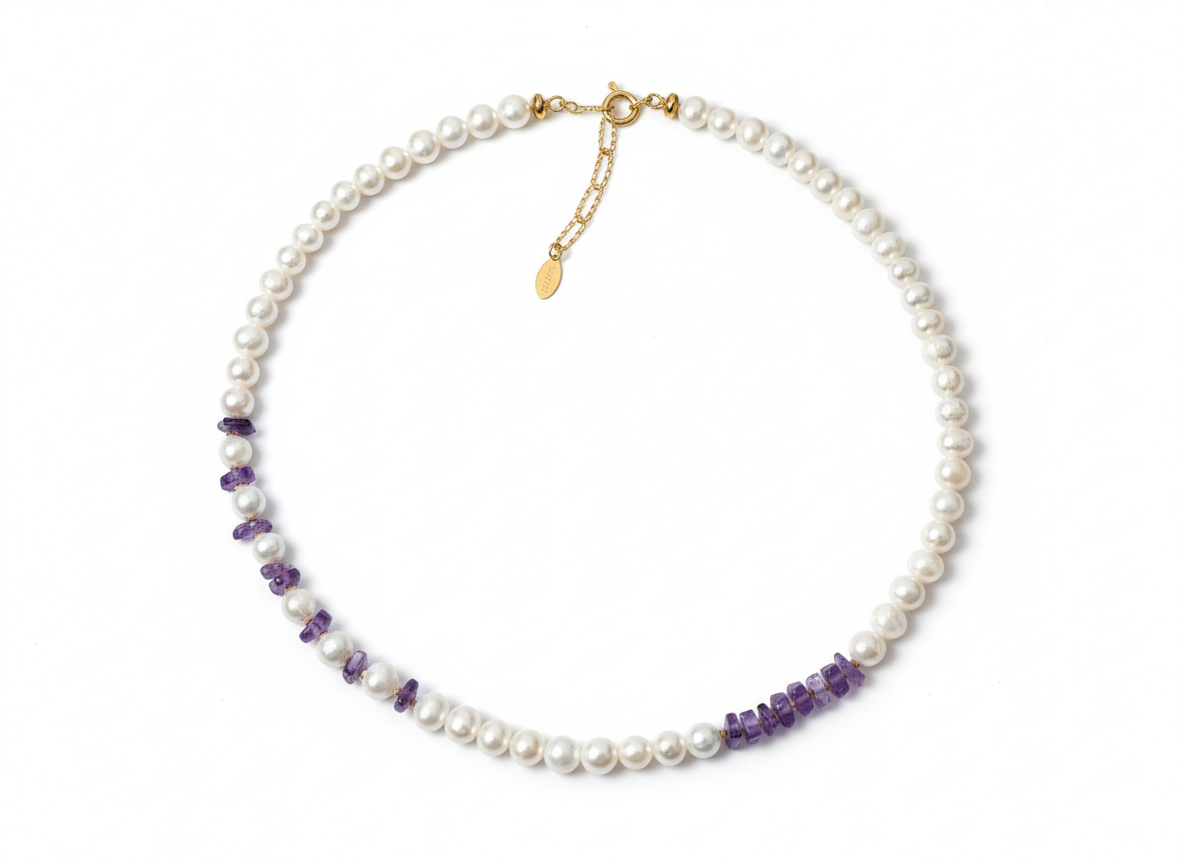 Naszyjnik PERŁOWA WIBRACJA AMETYSTU